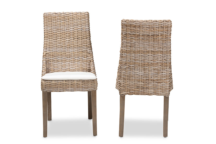 bali & pari Toby Modern Bohemian Grey Rattan 2-Piece Dining Chair Set