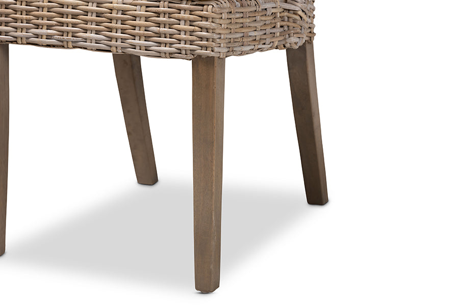 bali & pari Toby Modern Bohemian Grey Rattan 2-Piece Dining Chair Set