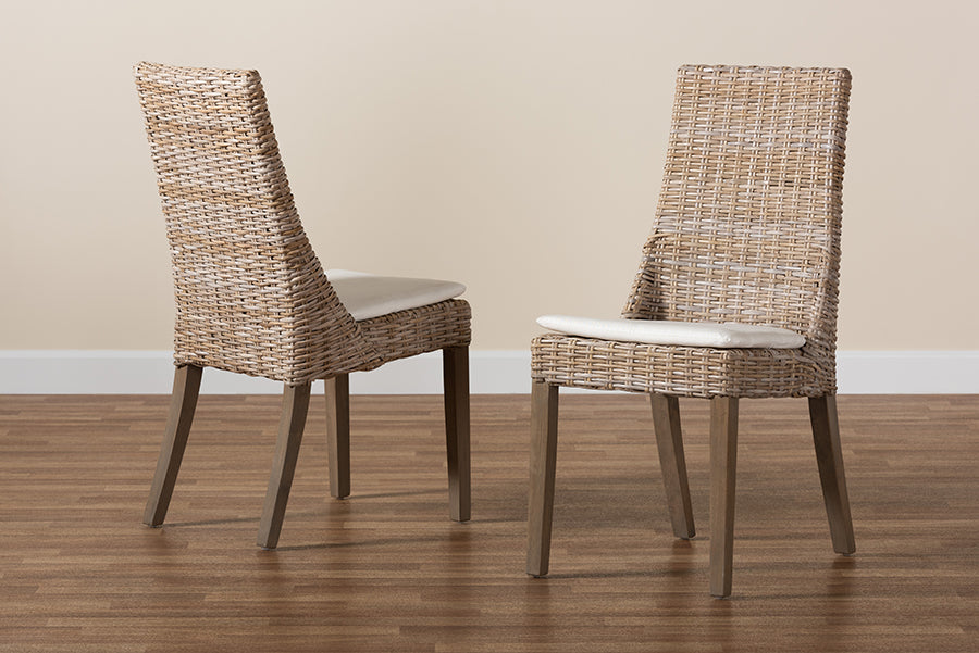 bali & pari Toby Modern Bohemian Grey Rattan 2-Piece Dining Chair Set