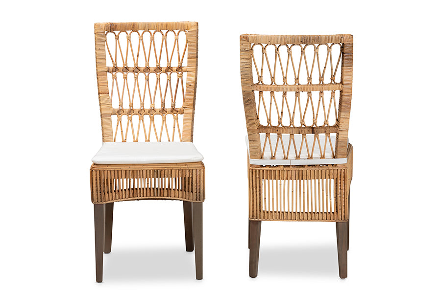 bali & pari Sullivan Modern Bohemian Natural Brown Rattan 2-Piece Dining Chair Set