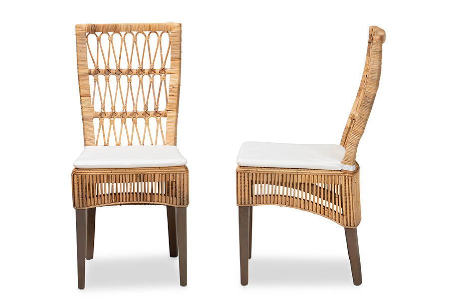 bali & pari Sullivan Modern Bohemian Natural Brown Rattan 2-Piece Dining Chair Set