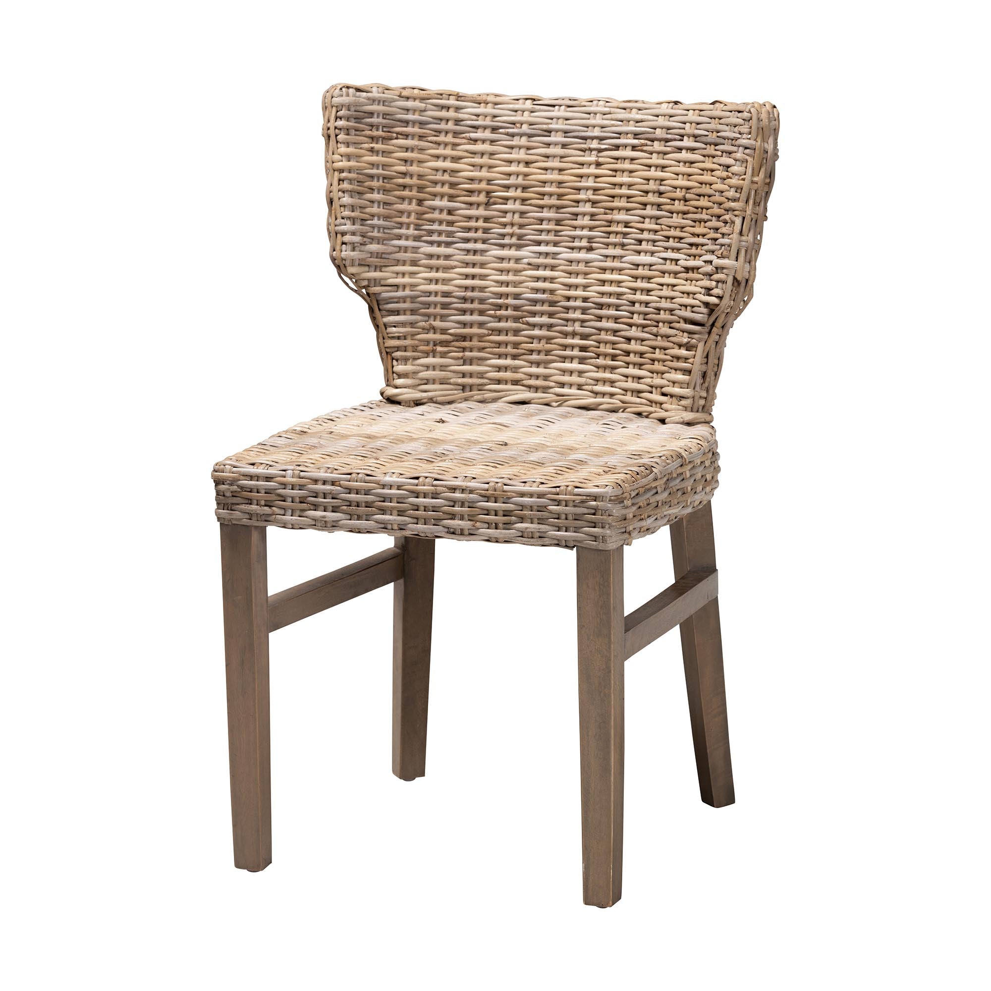 bali & pari Enver Modern Bohemian Grey Rattan and Brown Wood Dining Chair