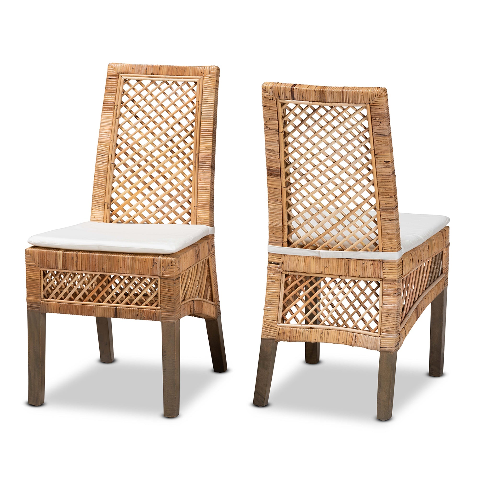 bali & pari Argos Modern Bohemian Natural Brown Rattan 2-Piece Dining Chair Set