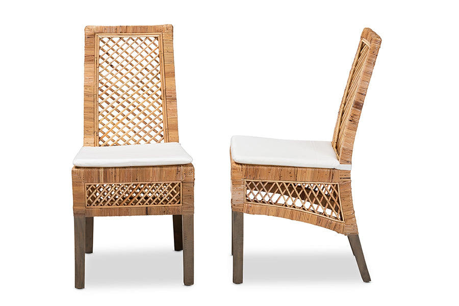 bali & pari Argos Modern Bohemian Natural Brown Rattan 2-Piece Dining Chair Set