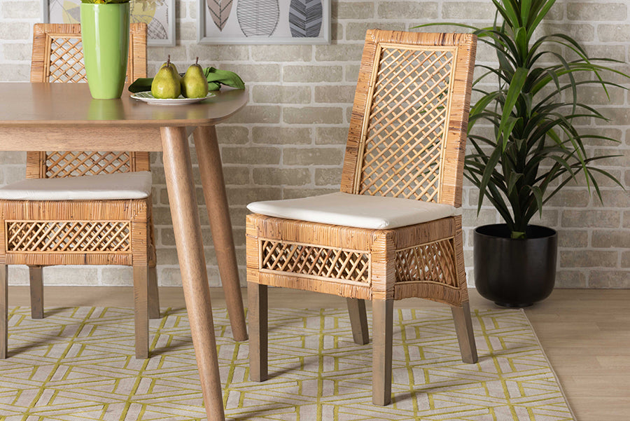 bali & pari Argos Modern Bohemian Natural Brown Rattan 2-Piece Dining Chair Set