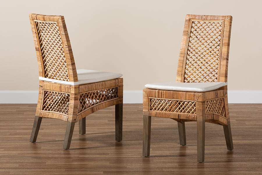 bali & pari Argos Modern Bohemian Natural Brown Rattan 2-Piece Dining Chair Set