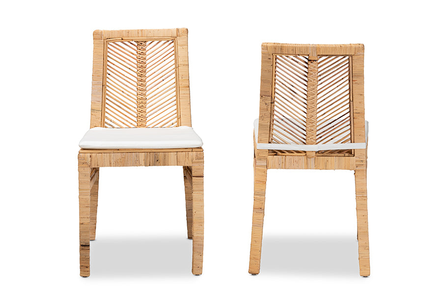 bali & pari Suci Modern Bohemian Natural Brown Rattan 2-Piece Dining Chair Set