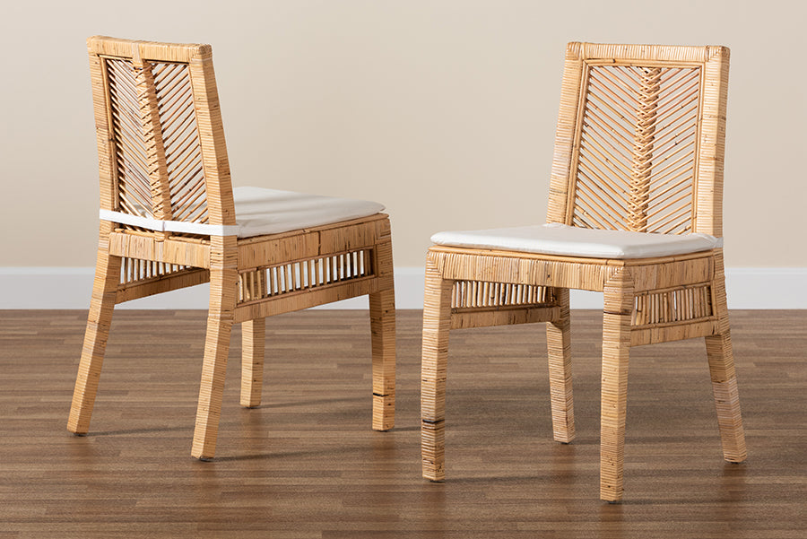 bali & pari Suci Modern Bohemian Natural Brown Rattan 2-Piece Dining Chair Set