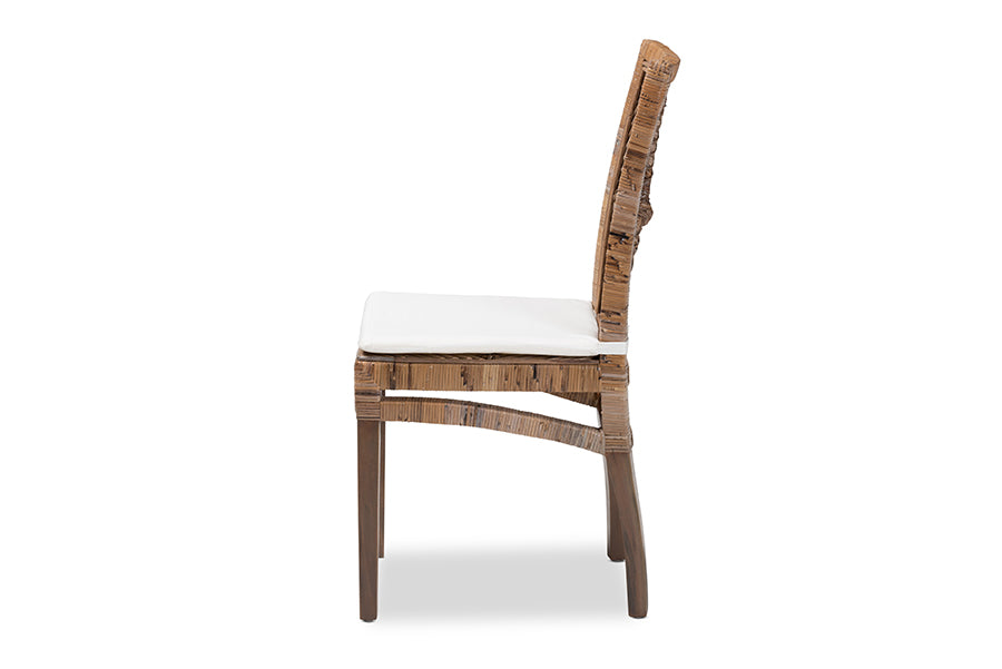 bali & pari Laluna Modern Bohemian Greywashed Natural Rattan and Mahogany Dining Chair with Cushion