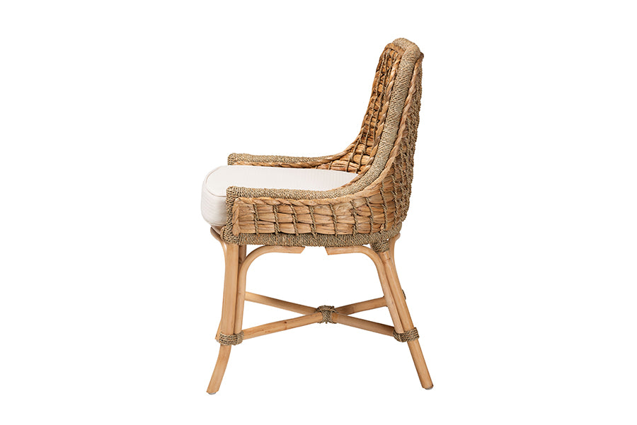 bali & pari Kyle Modern Bohemian Natural Brown Woven Rattan Dining Side Chair With Cushion