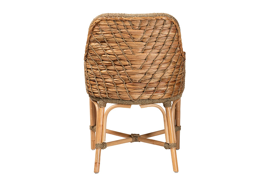 bali & pari Kyle Modern Bohemian Natural Brown Woven Rattan Dining Arm Chair with Cushion