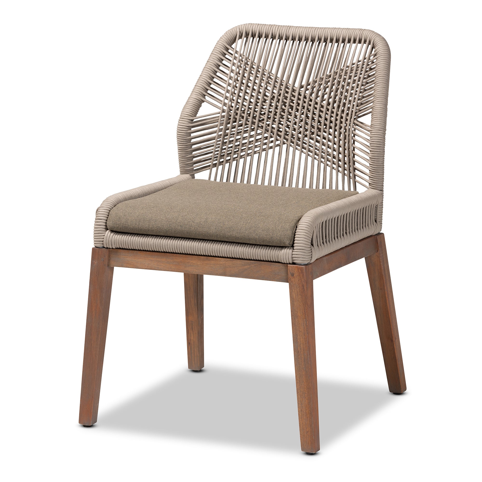 bali & pari Jennifer Mid-Century Transitional Grey Woven Rope Mahogany Dining Side Chair