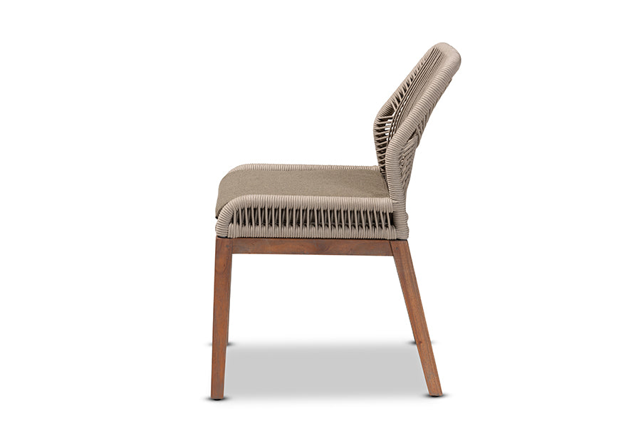 bali & pari Jennifer Mid-Century Transitional Grey Woven Rope Mahogany Dining Side Chair