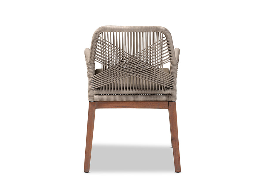 bali & pari Jennifer Mid-Century Transitional Grey Woven Rope Mahogany Dining Arm Chair