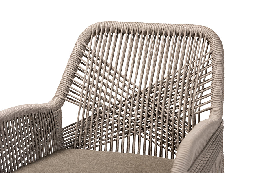 bali & pari Jennifer Mid-Century Transitional Grey Woven Rope Mahogany Dining Arm Chair
