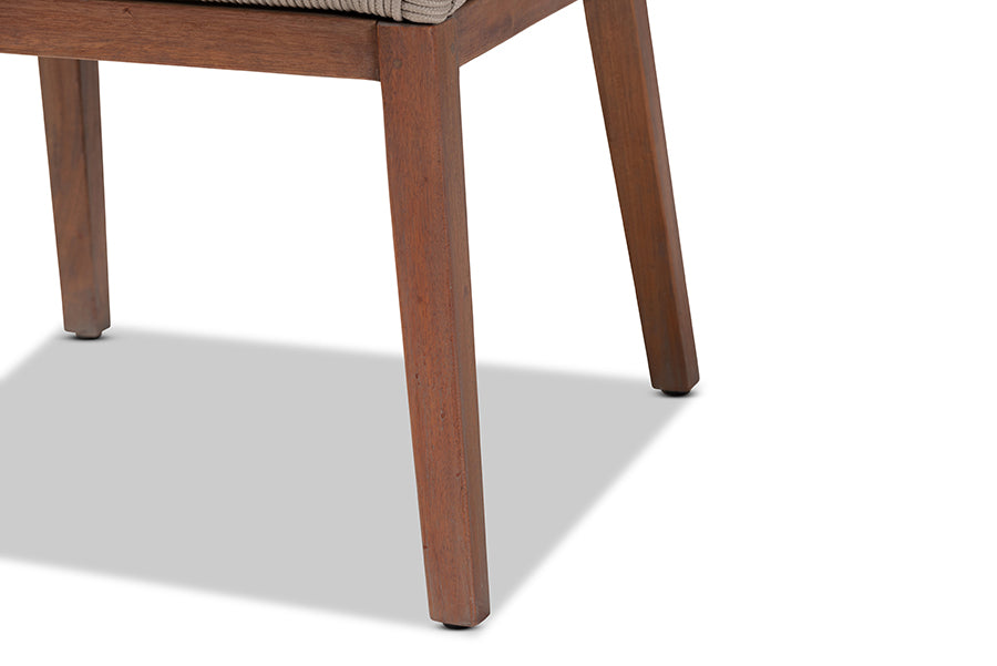 bali & pari Jennifer Mid-Century Transitional Grey Woven Rope Mahogany Dining Arm Chair