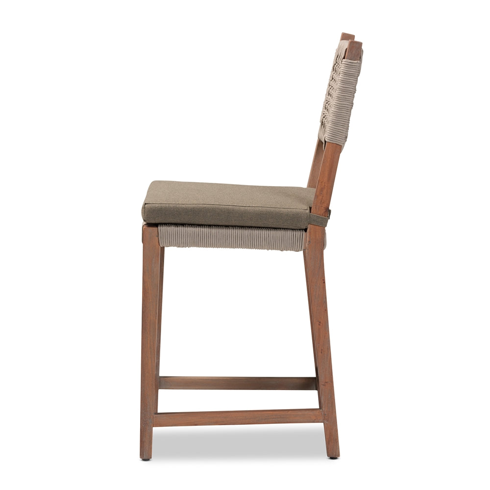 Heyna Mid-Century Transitional Grey Woven Rope Mahogany Counter Stool