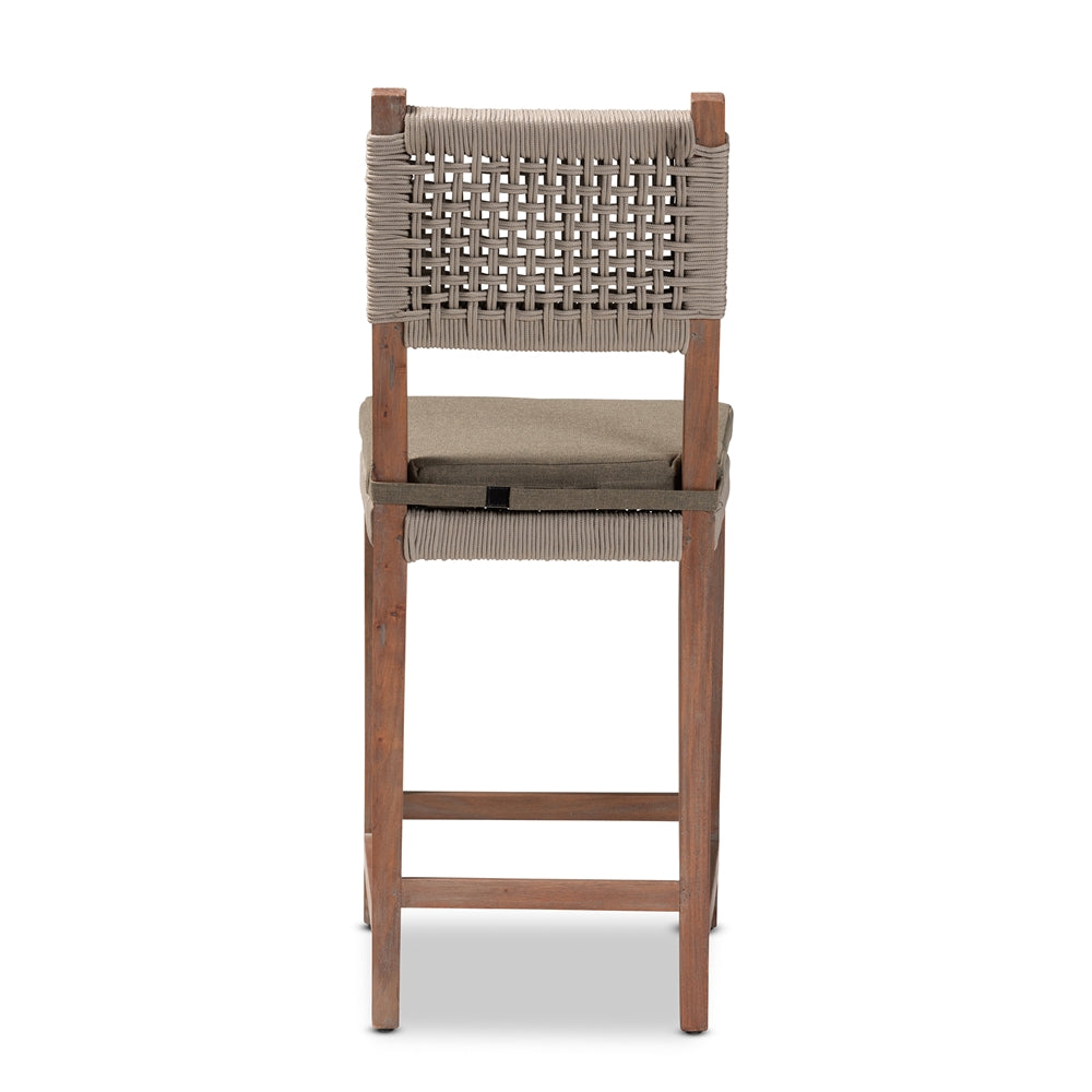 Heyna Mid-Century Transitional Grey Woven Rope Mahogany Counter Stool