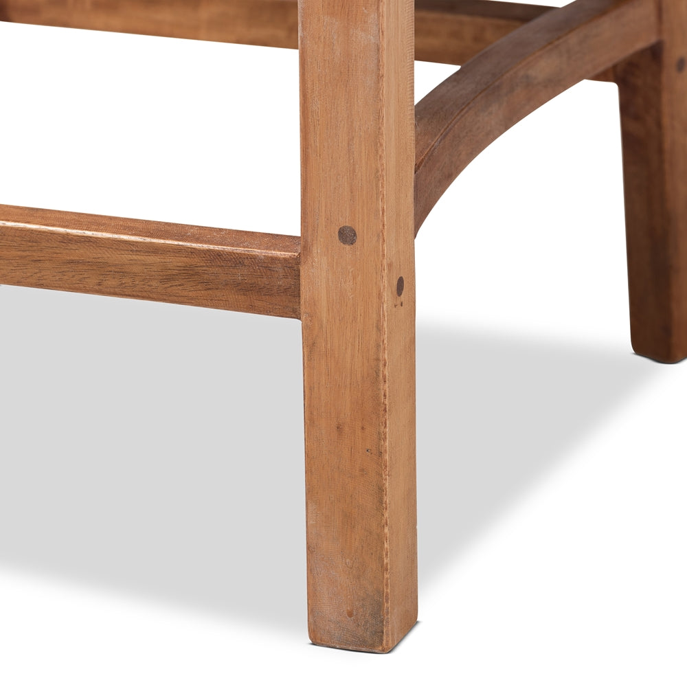 Arthur Mid-Century Modern Walnut Brown Mahogany Wood and Natural Rattan Counter Stool