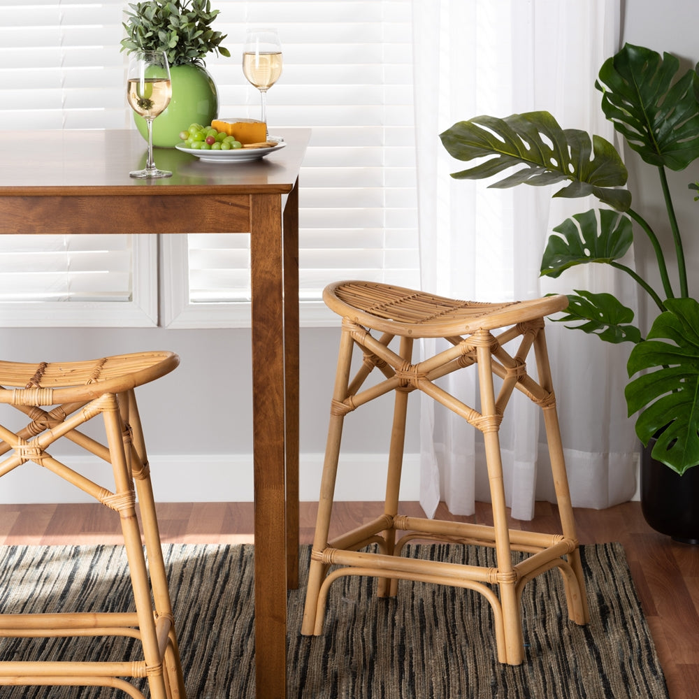 bali & pari Elgon Modern Bohemian Natural Brown Rattan Counter Stool