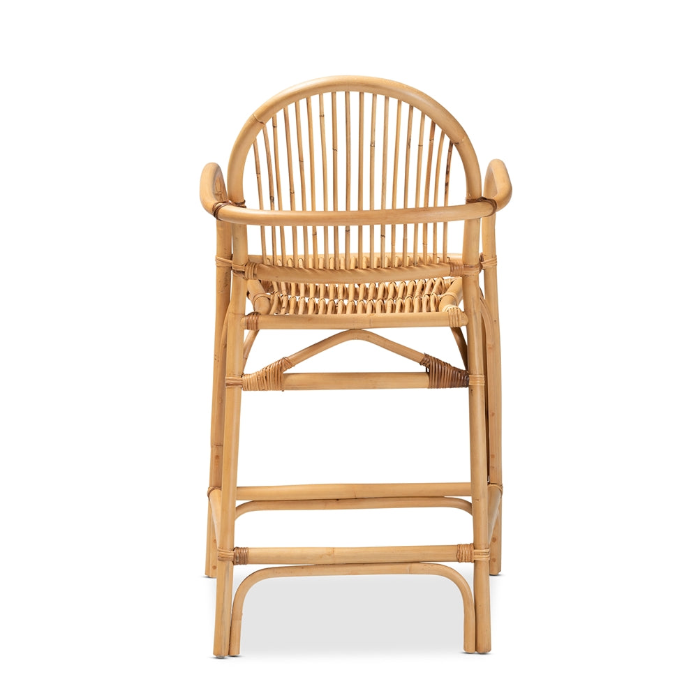 Tugera Modern Bohemian Natural Brown Rattan Counter Stool