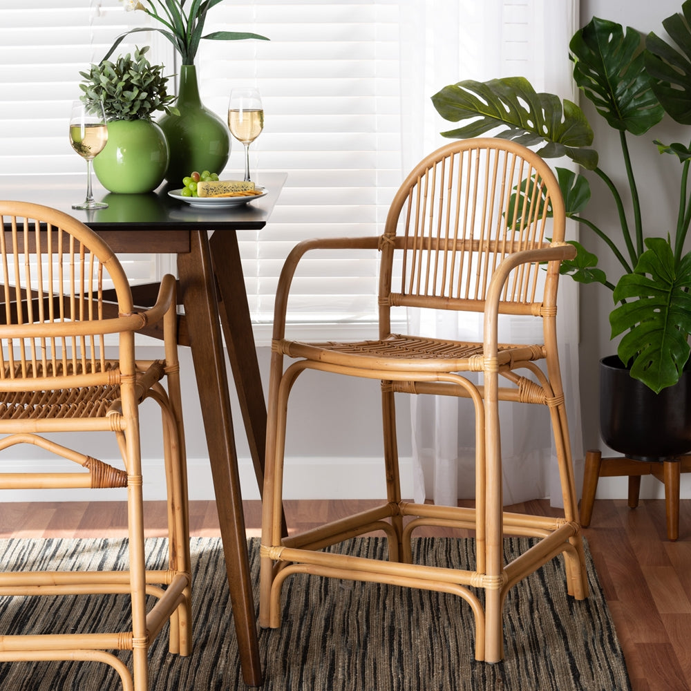 Tugera Modern Bohemian Natural Brown Rattan Counter Stool