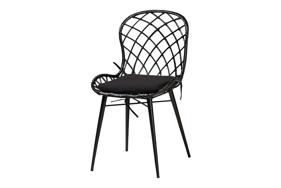 Aniceta Modern Bohemian Black Finished Wood and Rattan 7-Piece Dining Set