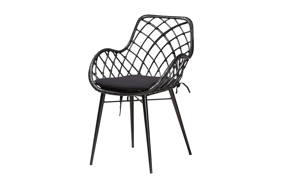 Aniceta Modern Bohemian Black Finished Wood and Rattan 7-Piece Dining Set