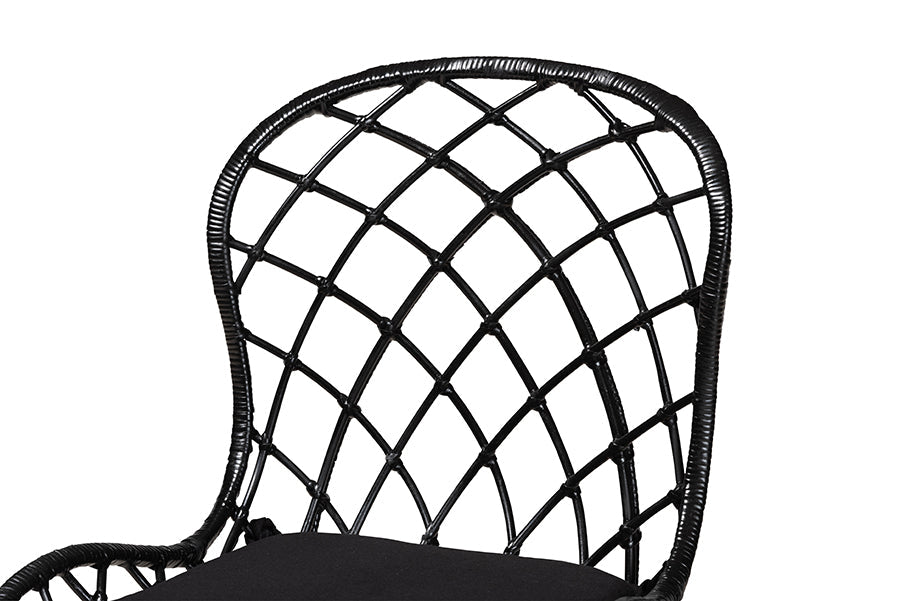Aniceta Modern Bohemian Black Finished Wood and Rattan 7-Piece Dining Set