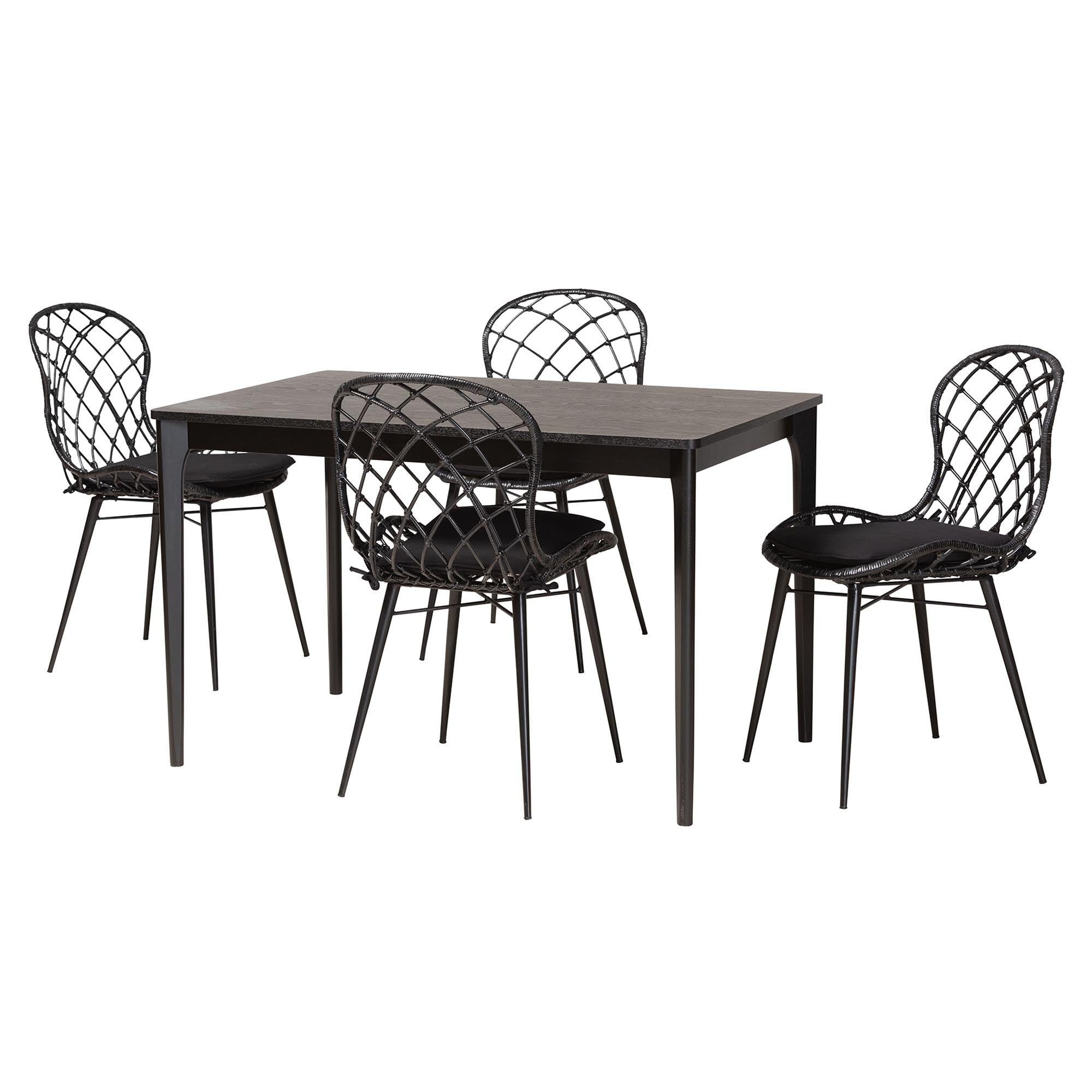 Baxton Studio Sabelle Modern Bohemian Black Finished Wood and Rattan 5-Piece Dining Set
