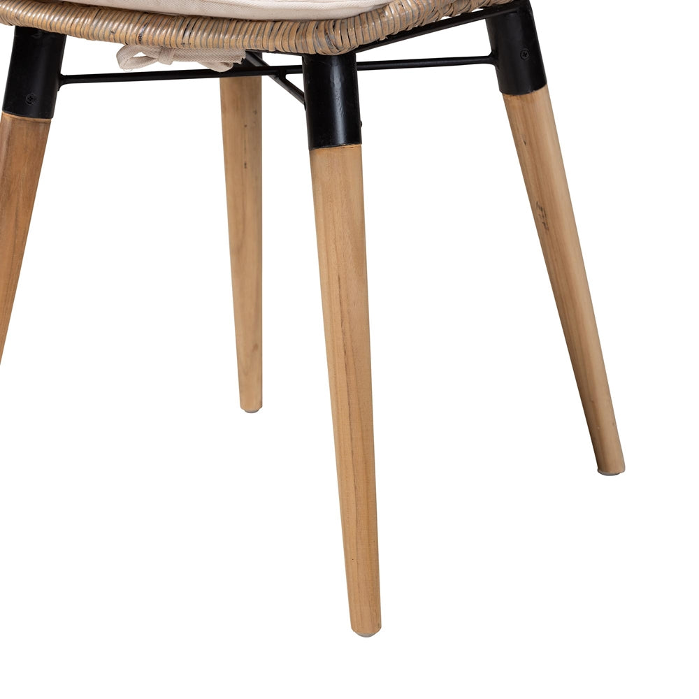 Sabelle Modern Bohemian Greywashed Rattan and Natural Brown Finished Wood 5-Piece Dining Set
