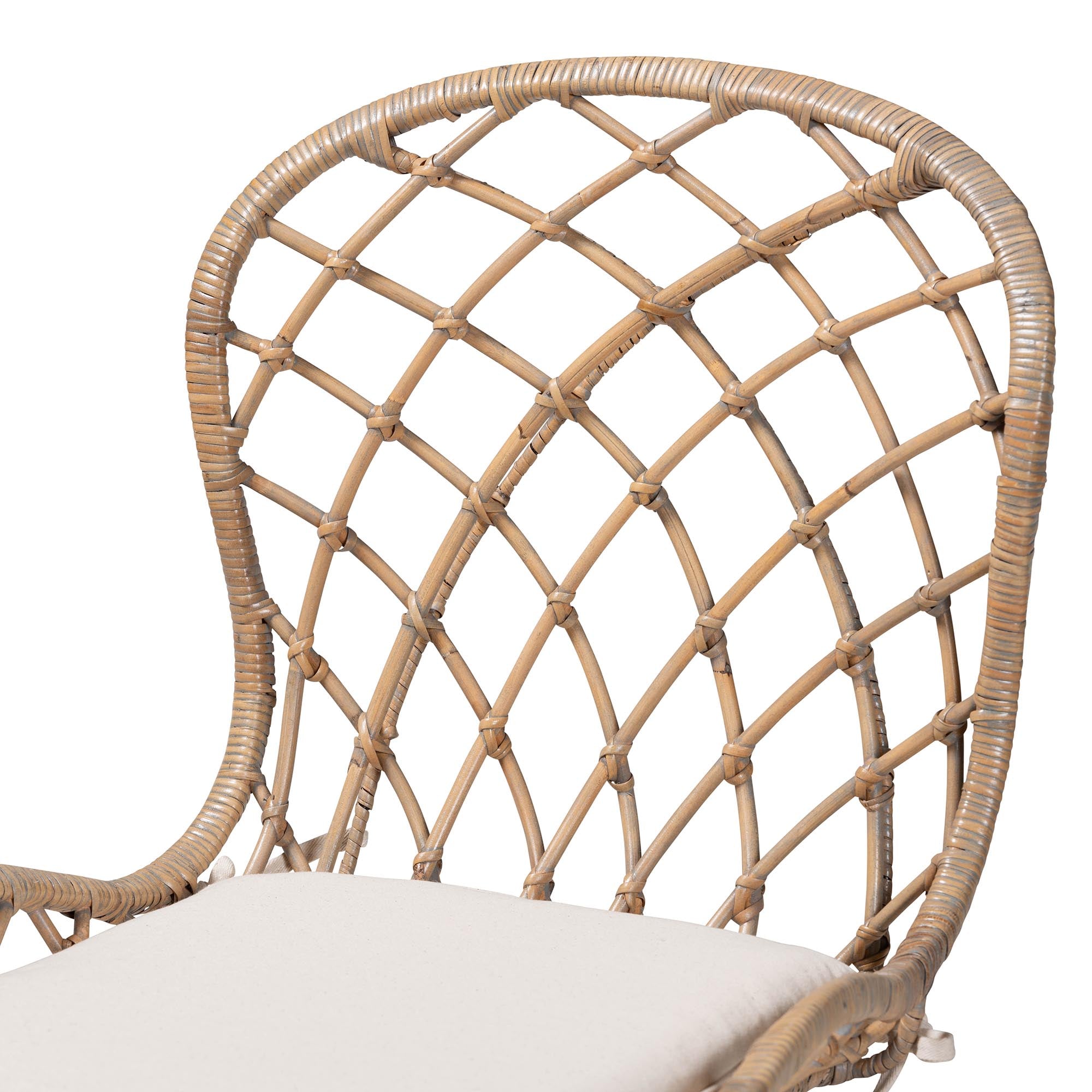bali & pari Sabelle Modern Bohemian Natural Brown Finished Teak Wood and Greywashed Rattan 2-Piece Dining Chair Set