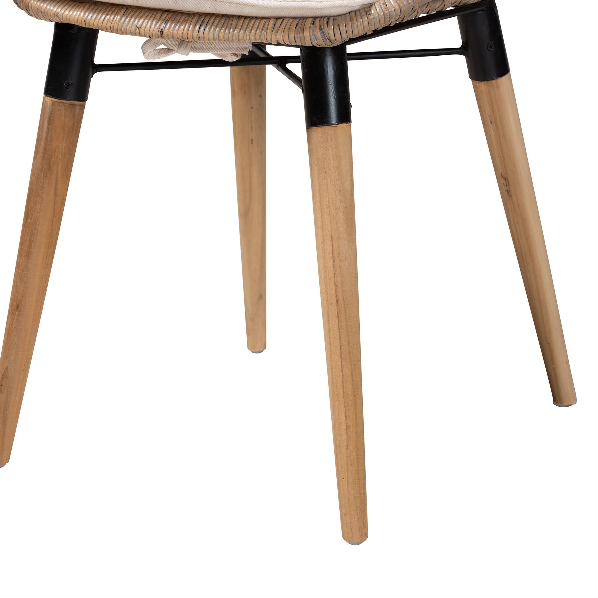 bali & pari Sabelle Modern Bohemian Natural Brown Finished Teak Wood and Greywashed Rattan 2-Piece Dining Chair Set
