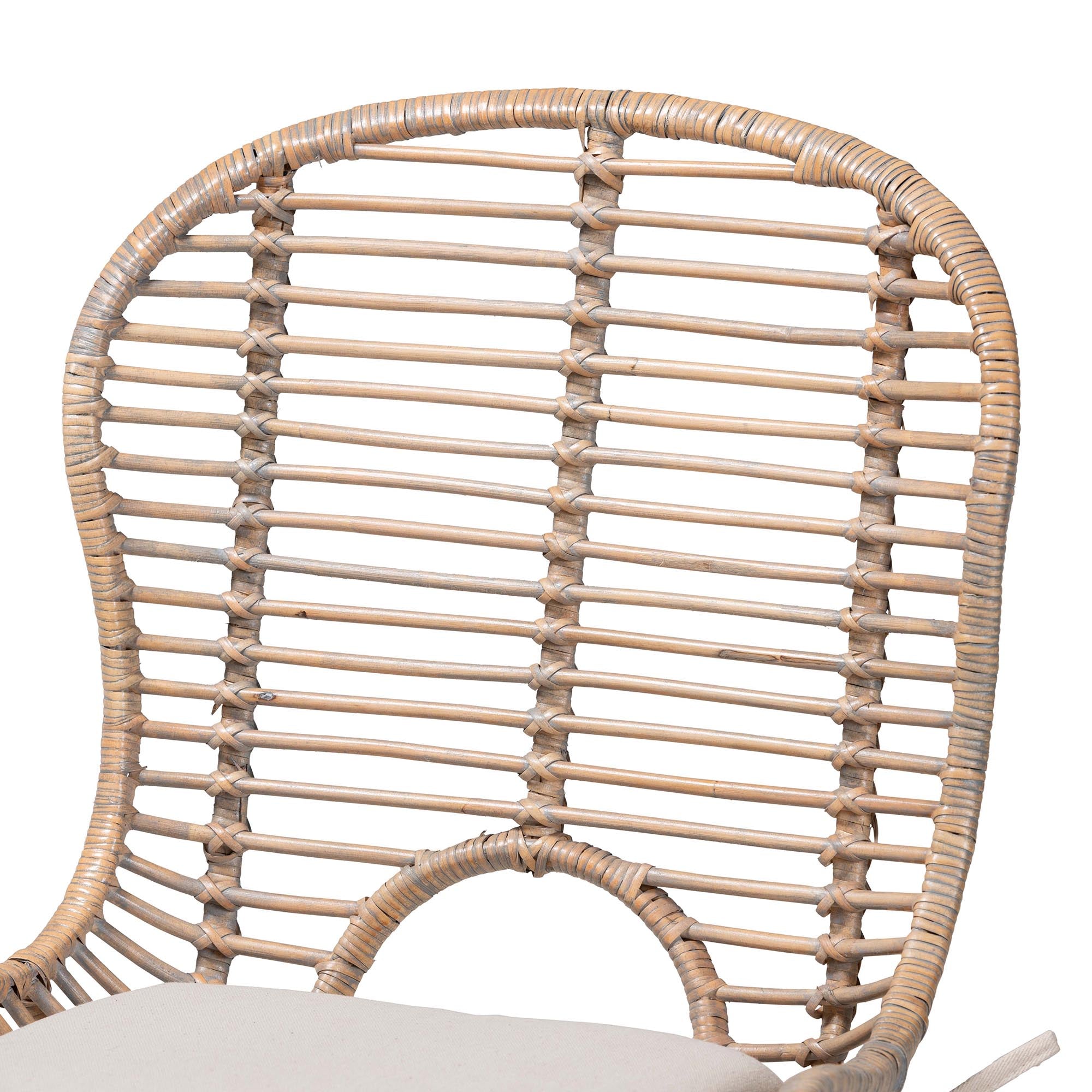 Brenna Modern Bohemian Greywashed Rattan and Natural Brown Finished Wood 5-Piece Dining Set