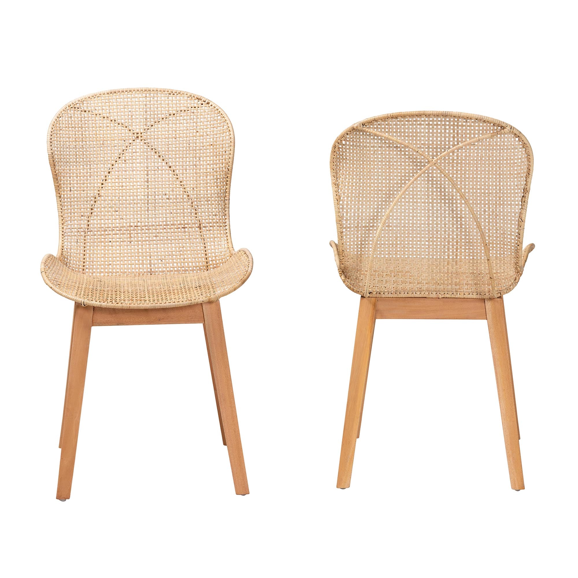 bali & pari Sabelle Japandi Natural Brown Mahogany and Rattan 2-Piece Dining Chair Set