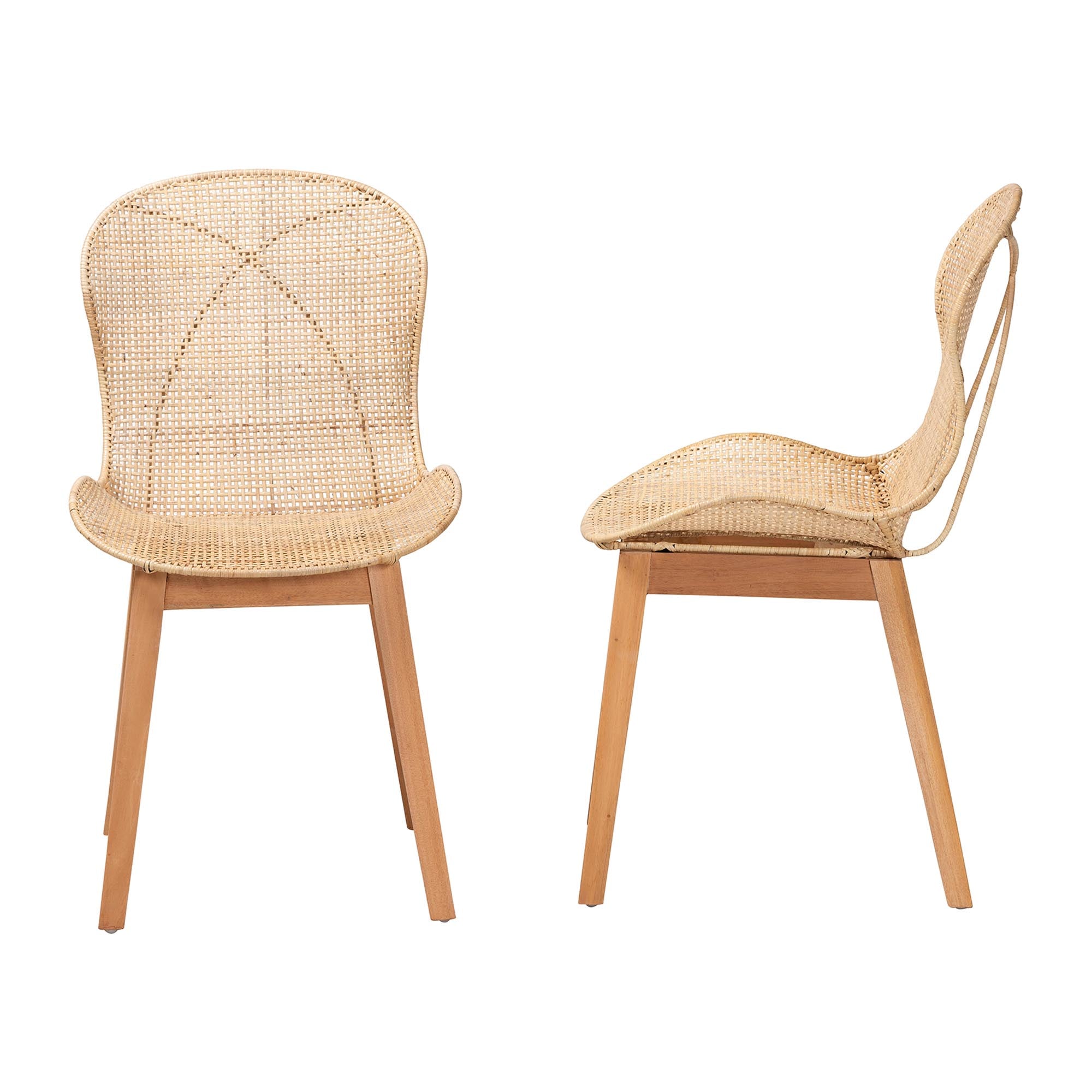 bali & pari Sabelle Japandi Natural Brown Mahogany and Rattan 2-Piece Dining Chair Set