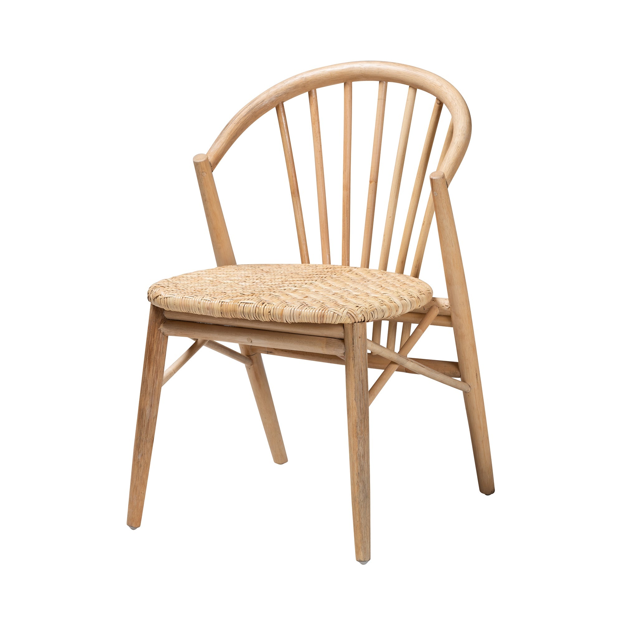 bali & pari Kobe Mid-Century Modern Natural Brown Finished Wood and Rattan Dining Chair