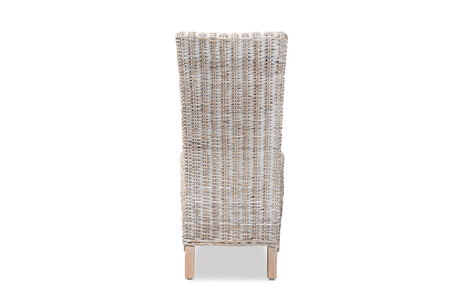 bali & pari Trianna Rustic Transitional Whitewashed Rattan and Natural Brown Finished Wood Dining Chair