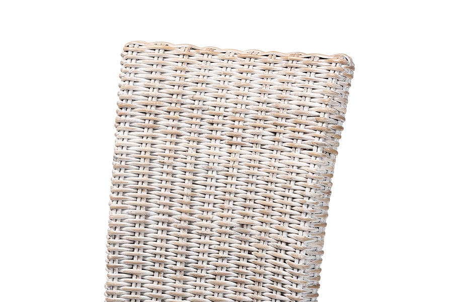bali & pari Trianna Rustic Transitional Whitewashed Rattan and Natural Brown Finished Wood Dining Chair