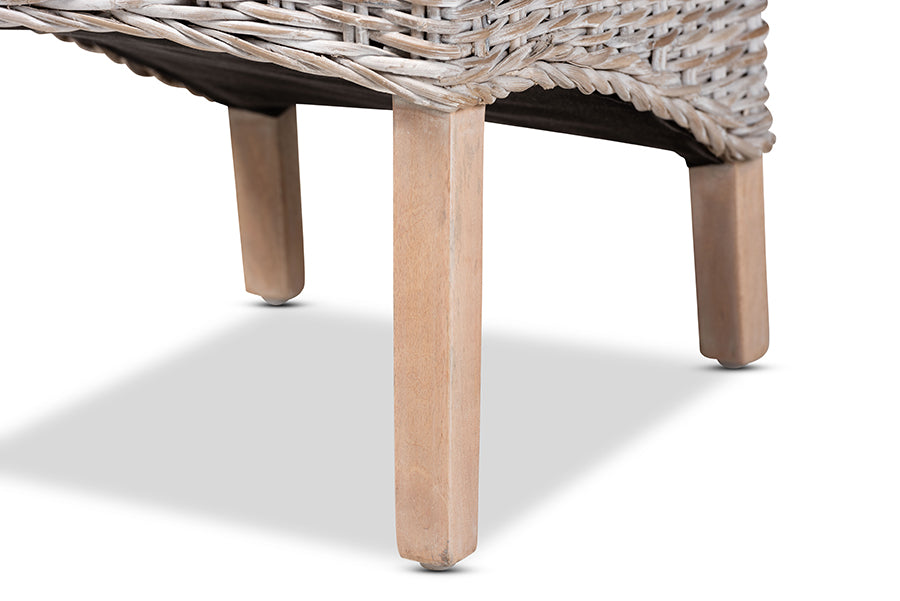 bali & pari Trianna Rustic Transitional Whitewashed Rattan and Natural Brown Finished Wood Dining Chair