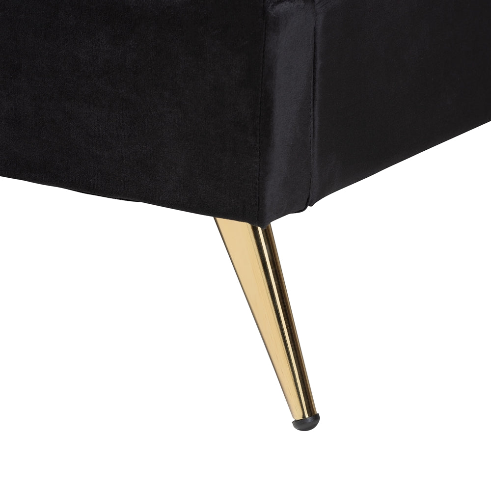 Queen Bed Black Velvet & Gold Metal – Luxe Panel Headboard Design