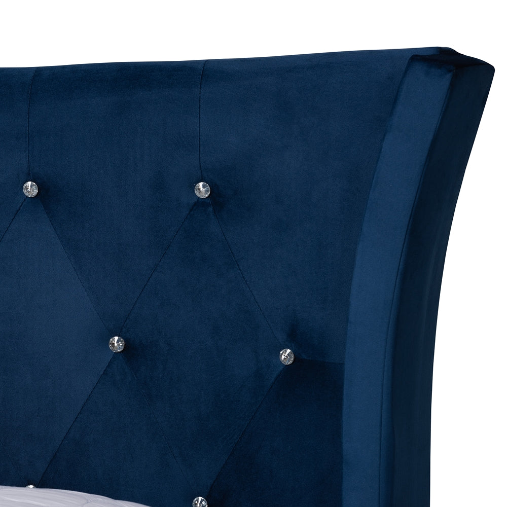 Ralston Queen Velvet Upholstered Bed – Contemporary Glam with Gold Metal Accents