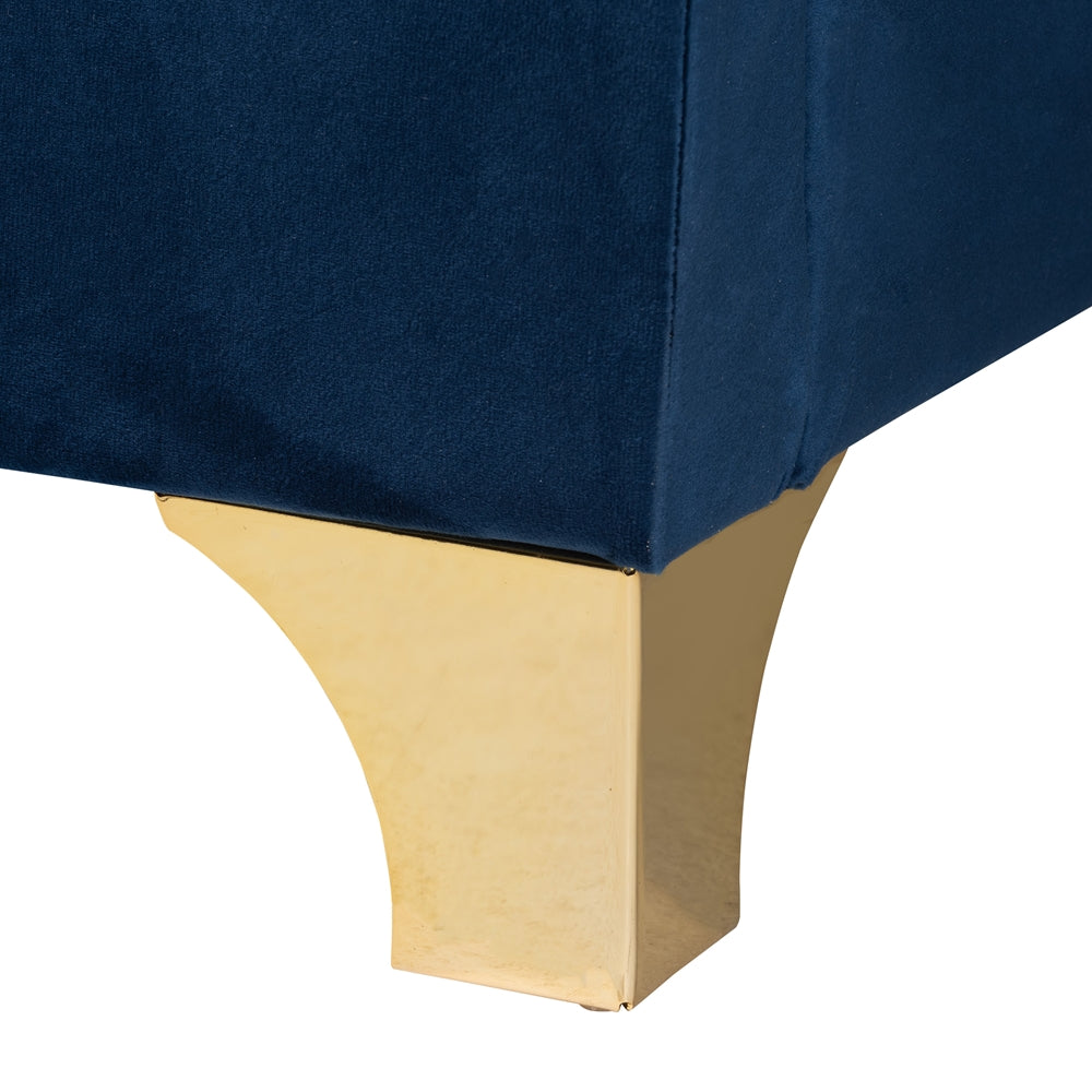 Ralston Queen Velvet Upholstered Bed – Contemporary Glam with Gold Metal Accents