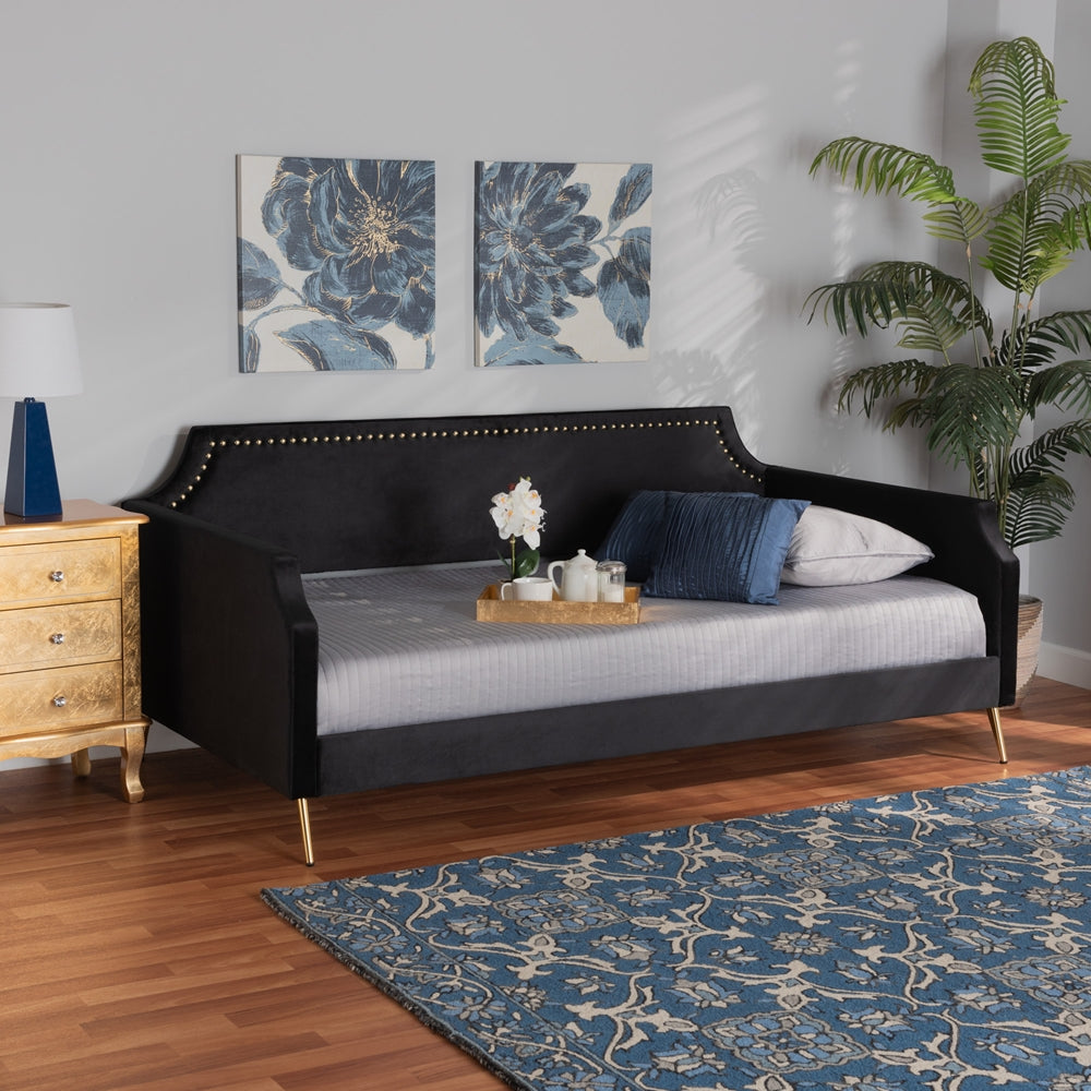 Kirchem Twin Glam Velvet Daybed – Luxe Gold Metal Frame & Elegant Curved Back