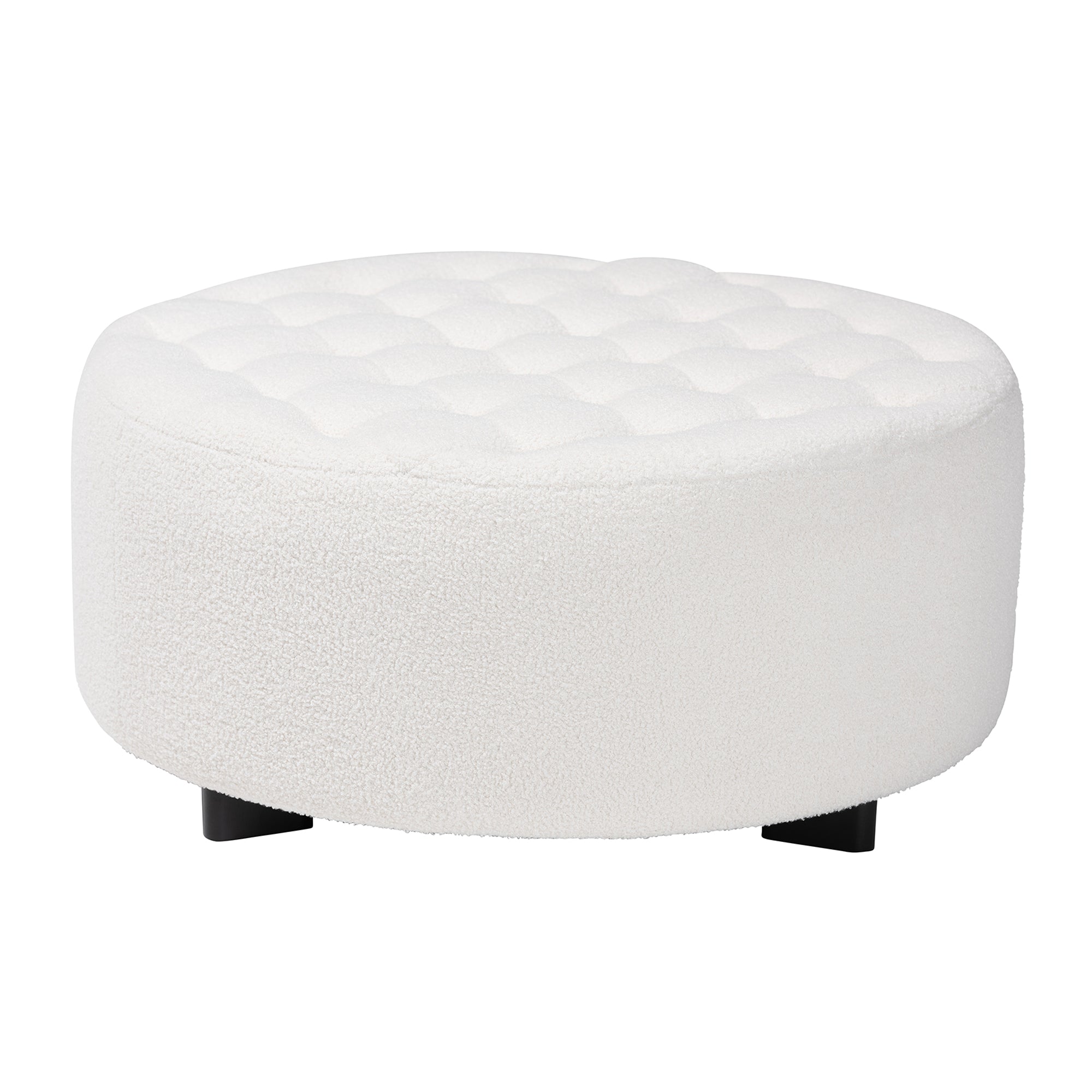 Baxton Studio Athena Modern and Contemporary Ivory Boucle Upholstered and Black Finished Wood Round Ottoman