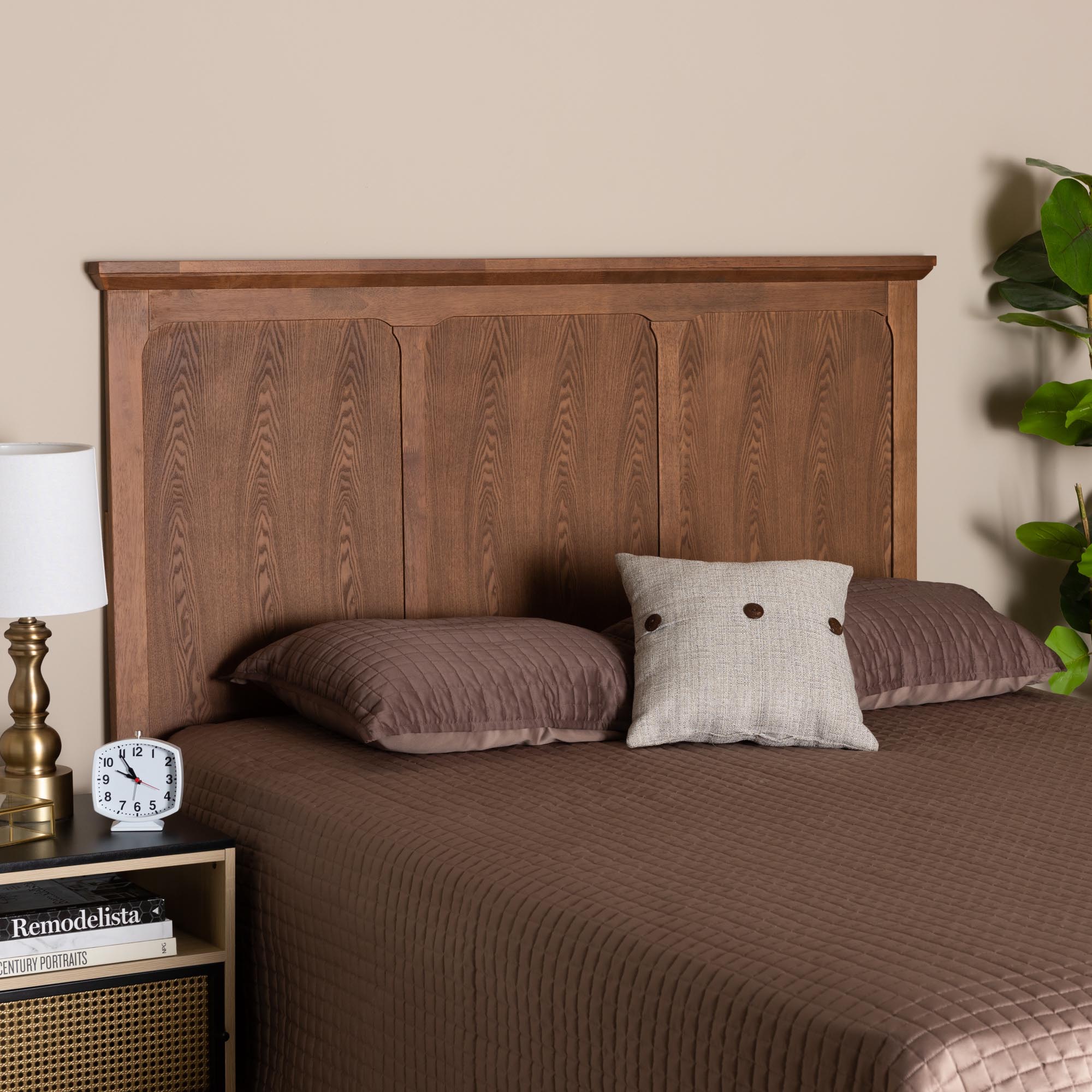 Alarice Classic and Traditional Ash Walnut Finished Wood Queen Size Headboard