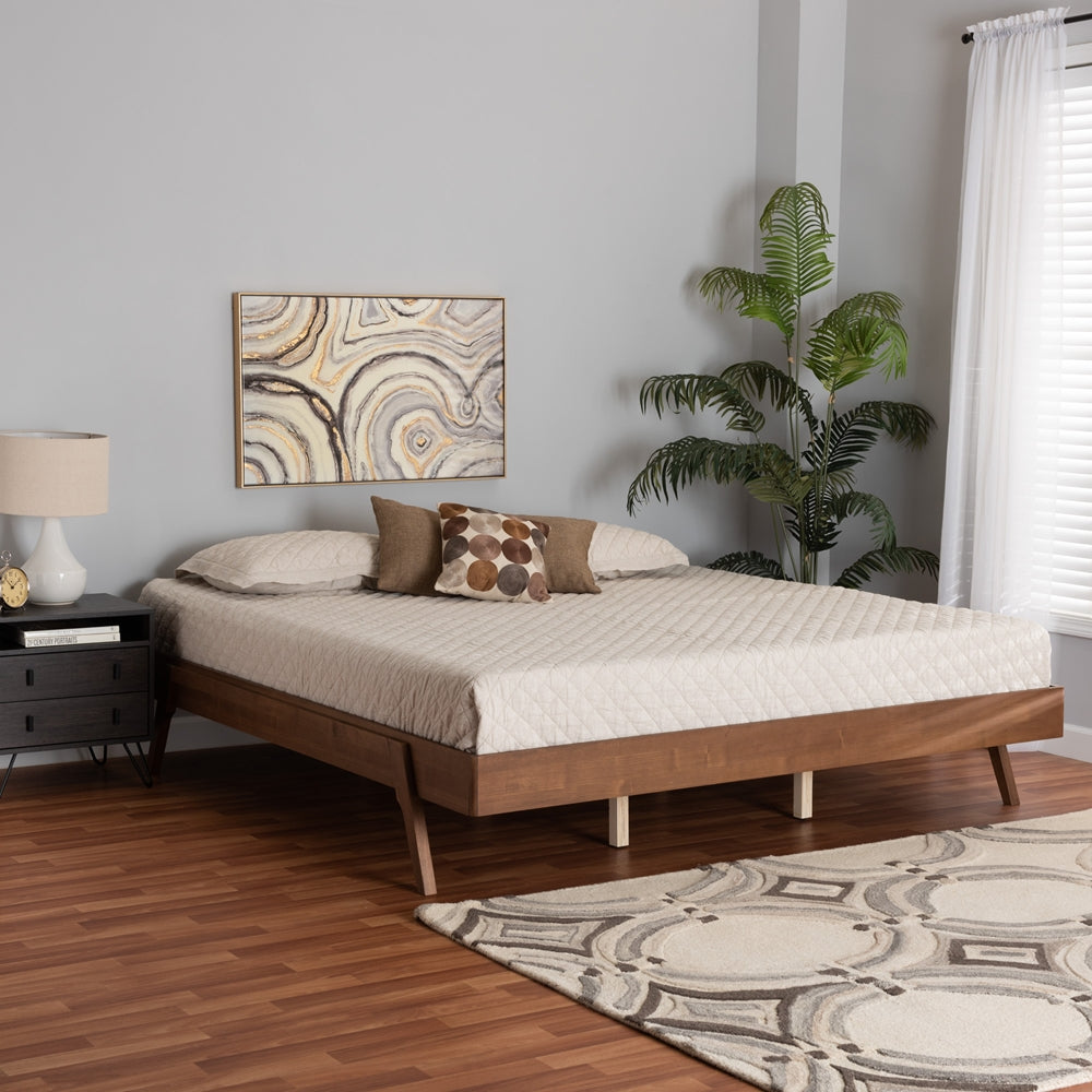 Hansel King Platform Bed Frame – Ash Walnut Wood, Mid-Century Modern
