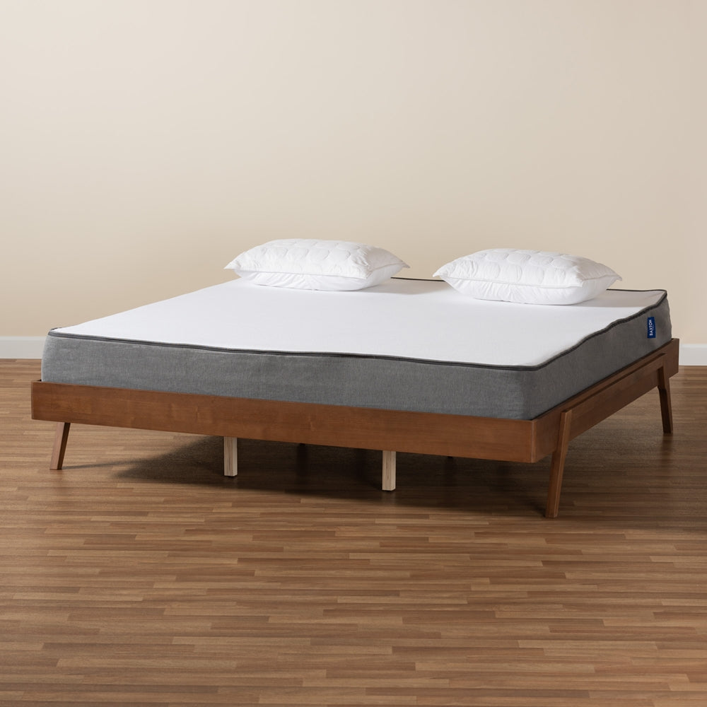 Hansel King Platform Bed Frame – Ash Walnut Wood, Mid-Century Modern