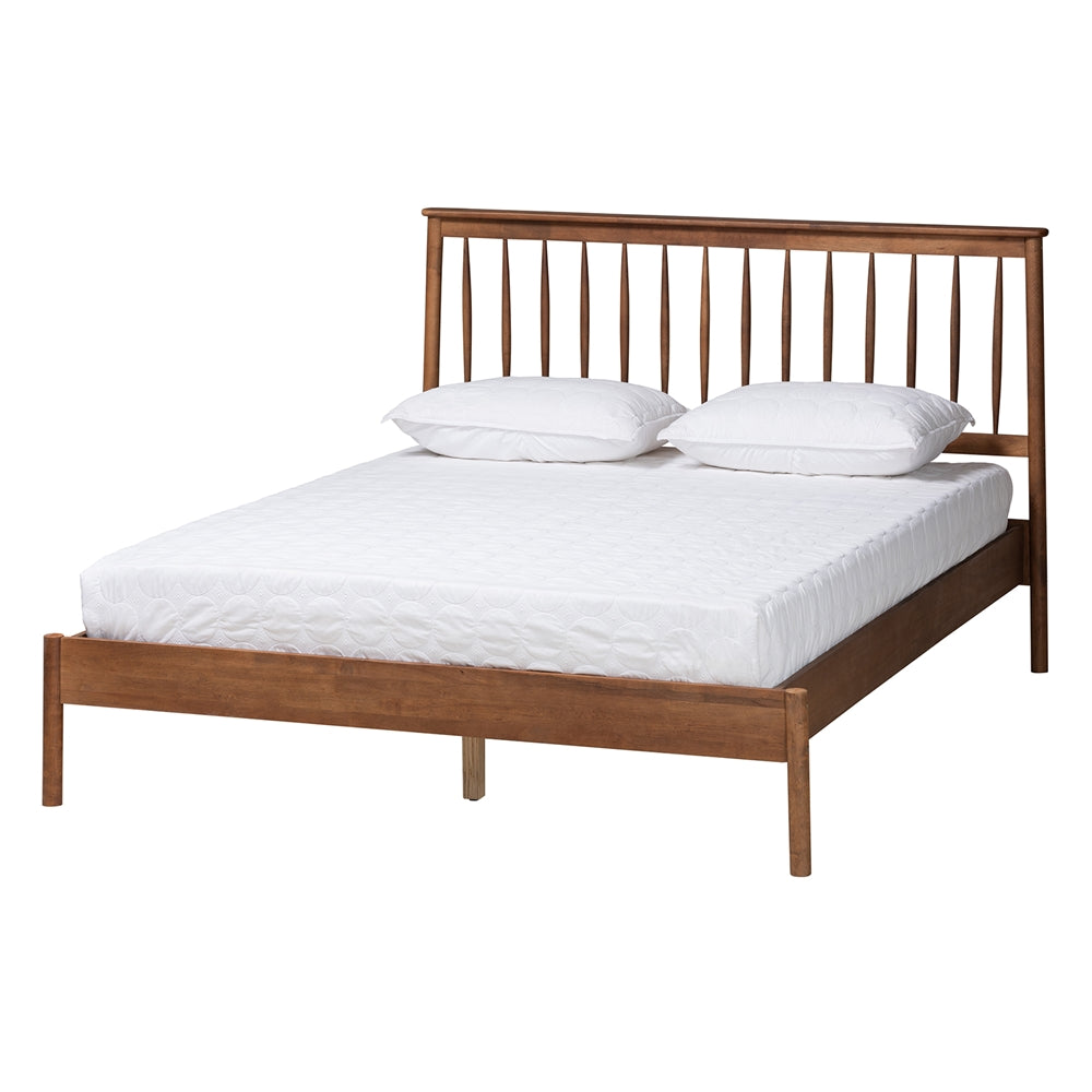 Angeline Queen Size Wood Platform Bed – Mid-Century Modern Spindle Headboard Frame