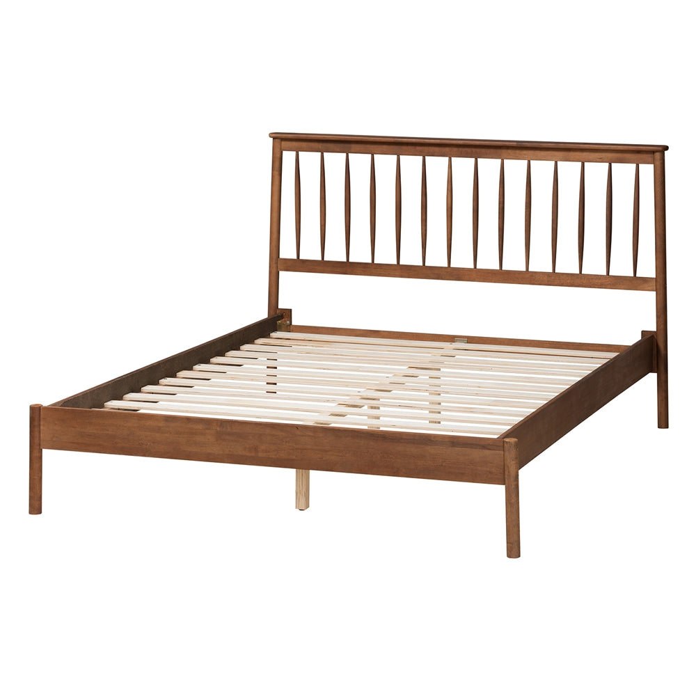 Angeline Queen Size Wood Platform Bed – Mid-Century Modern Spindle Headboard Frame